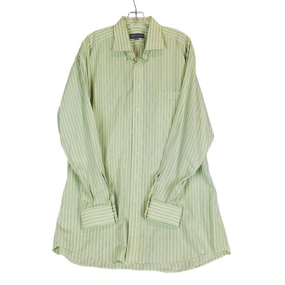 Hickey Freeman Green White Blue Striped Long Sleeve Shirt Button Down Size 17- L - Picture 1 of 9